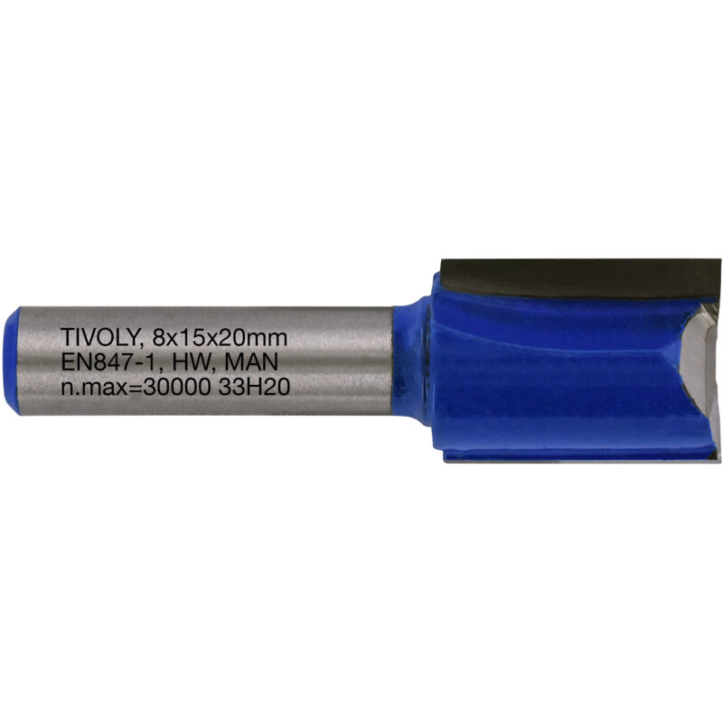 foto del prodotto fresa per scanalatura diritta 15mm 2 lame in carburo gambo 8mm per la lavorazione del legno tivoly