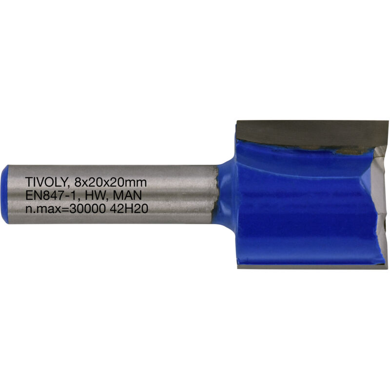 foto del prodotto fresa per scanalatura diritta 20mm 2 lame in carburo gambo 8mm per la lavorazione del legno tivoly