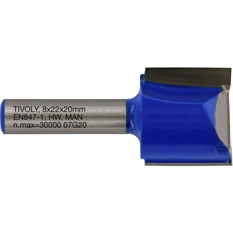 foto del prodotto fresa per scanalatura diritta 22mm 2 lame in carburo gambo 8mm per la lavorazione del legno tivoly