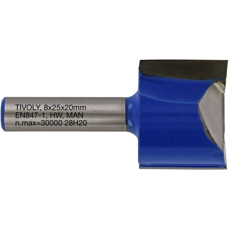 foto del prodotto fresa per scanalatura diritta 25mm 2 lame in carburo gambo 8mm per la lavorazione del legno tivoly