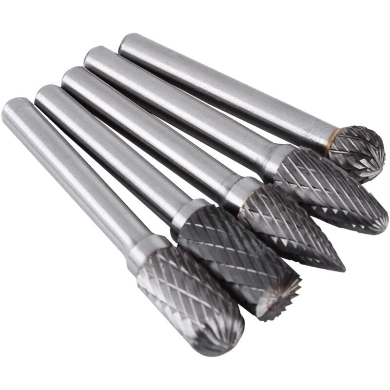 foto del prodotto fresa rotante, 5 pezzi di fresa per rettifica in acciaio al tungsteno, gambo da 6 mm, testa da 10 mm, kit di punte per fresa rotante, lime rotanti