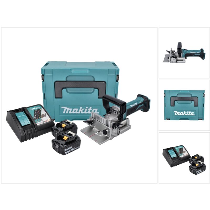foto del prodotto fresatrice e scanalatrice a batteria makita dpj 180 rmj 18 v 100 mm 2x batteria ricaricabile 4,0 ah caricabatterie makpac