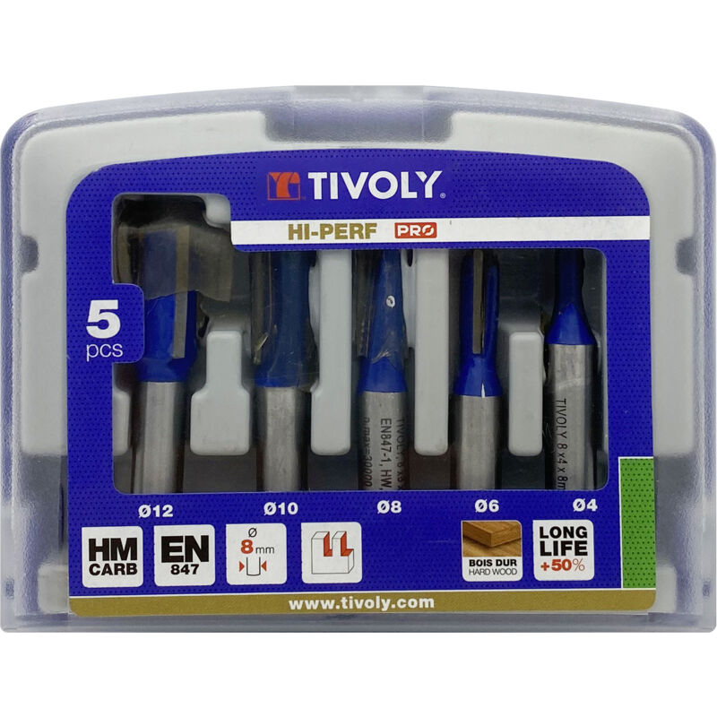 immagine 0 del prodotto frese per fresatura diritta, grigie, set da 5 pezzi tivoly