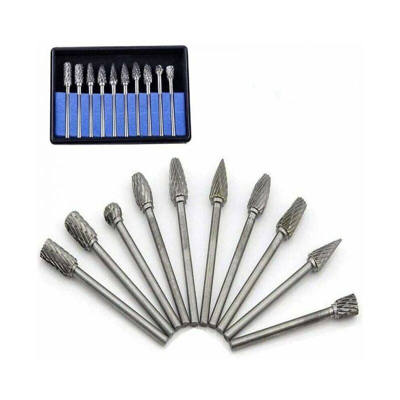 foto del prodotto frese rotanti in carburo di tungsteno da 10 pezzi, testa di macinazione in metallo per utensili rotanti, smerigliatrice e lavorazione del legno,