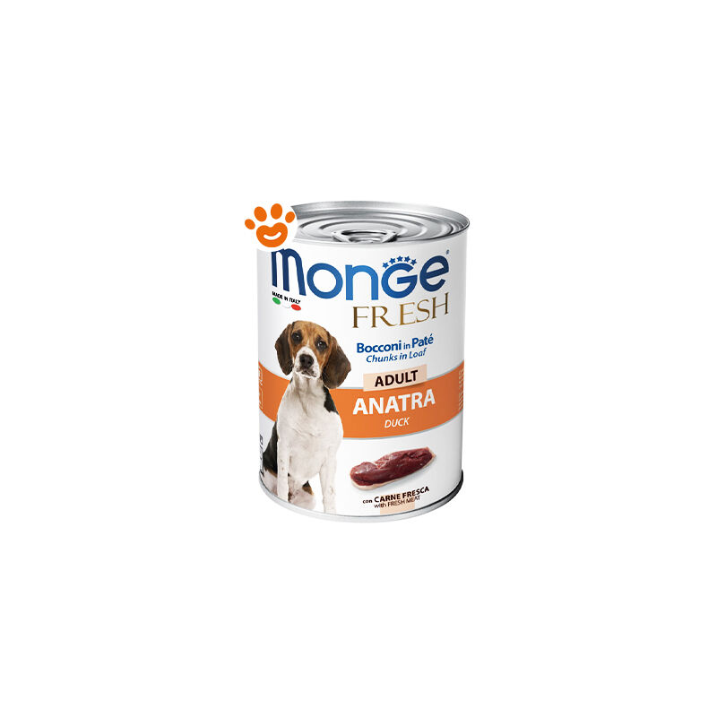 foto del prodotto fresh bocconi in pat con anatra per cani adulti da 400 gr monge
