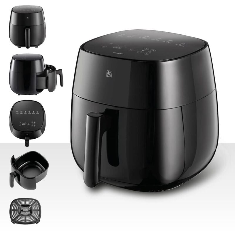 foto del prodotto friggitrice ad aria calda, 4 l, 6 programmi, 1400 watt, frittura, cottura e cottura senza grassi, incluso ricettario, nero zwilling