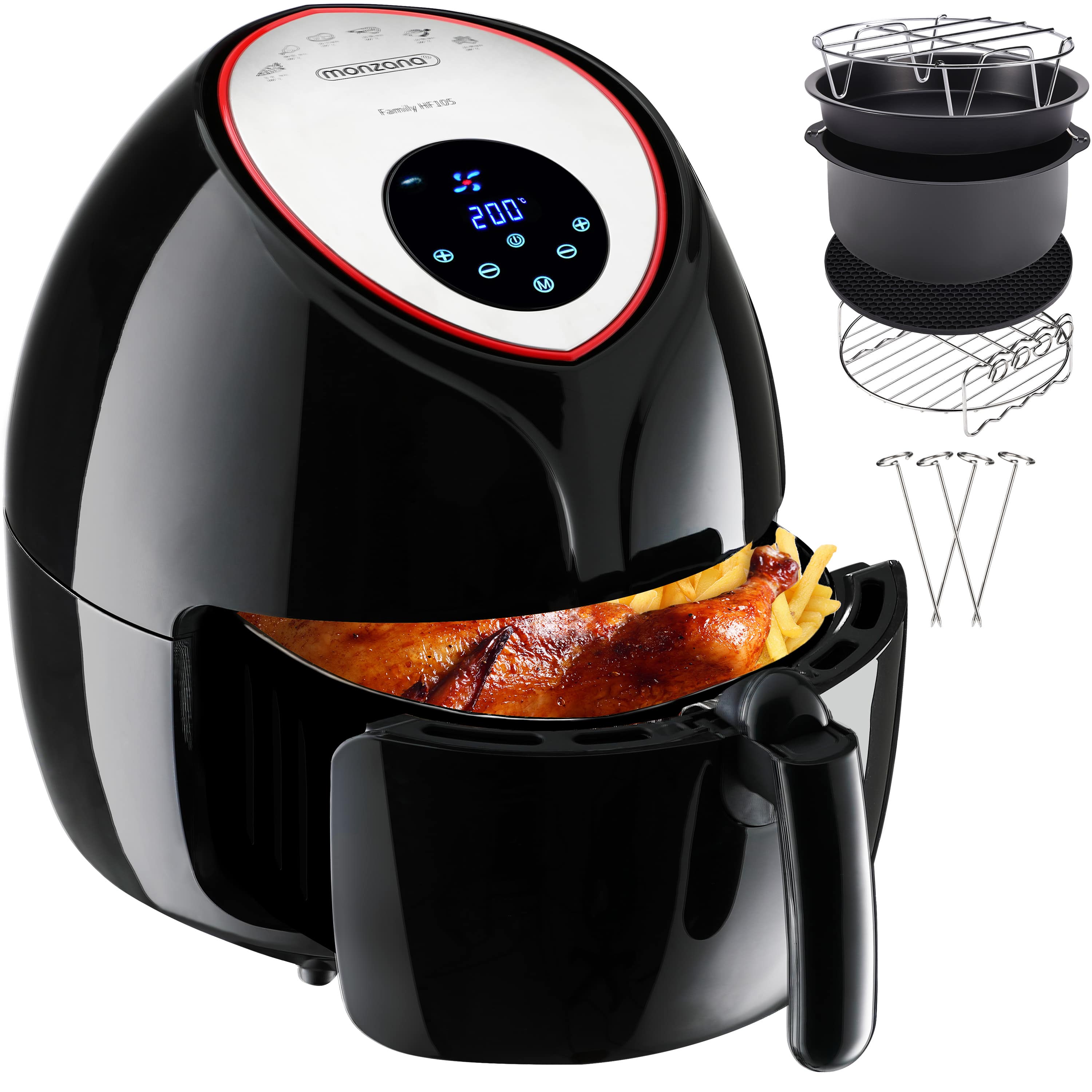 foto del prodotto friggitrice ad aria calda 9in1 nero 1850w con 9 accessori