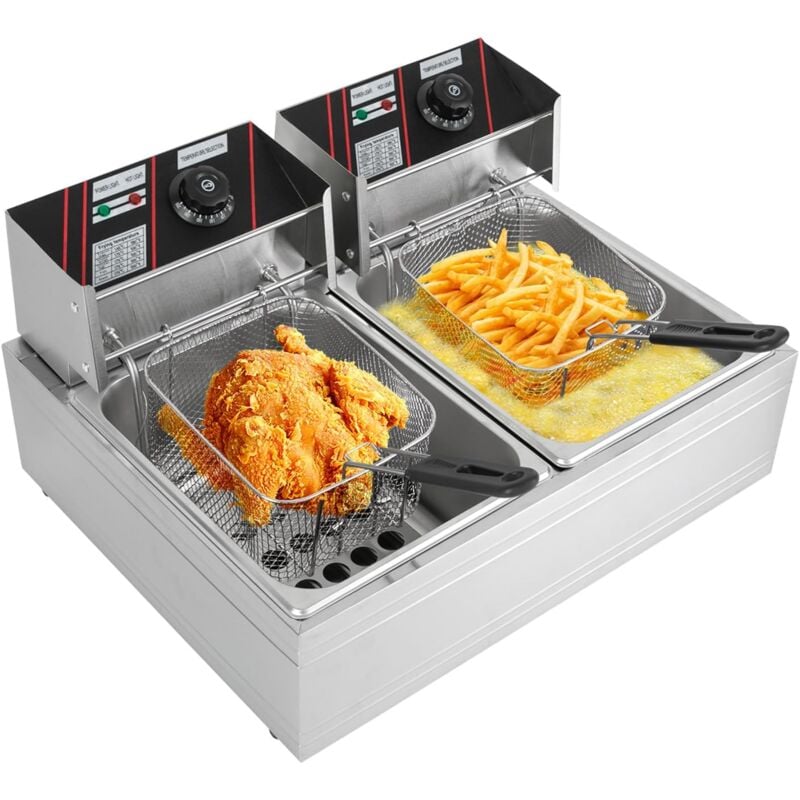 foto del prodotto friggitrice elettrica doppia, 5000 w, 12 l, con doppio serbatoio, friggitrice elettrica, friggitrice per gastronomia, friggitrice per il grasso in