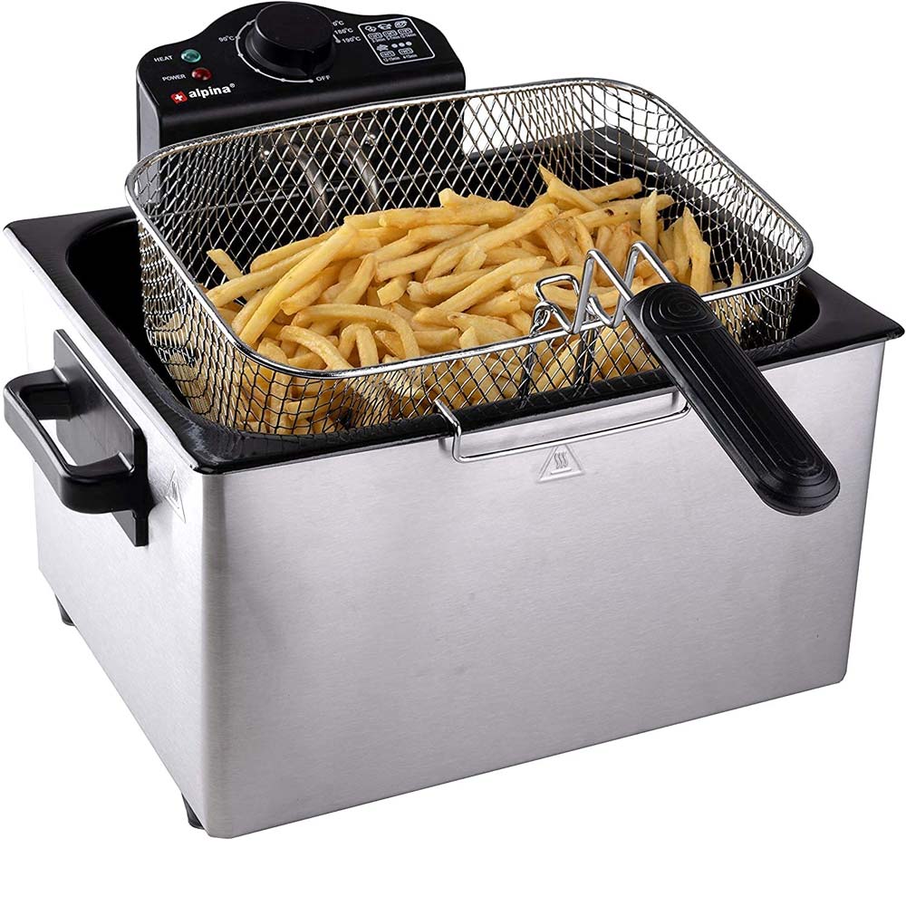 foto del prodotto friggitrice elettrica professionale acciaio inox 3 cestelli 2000w 5 litri alpina alpina