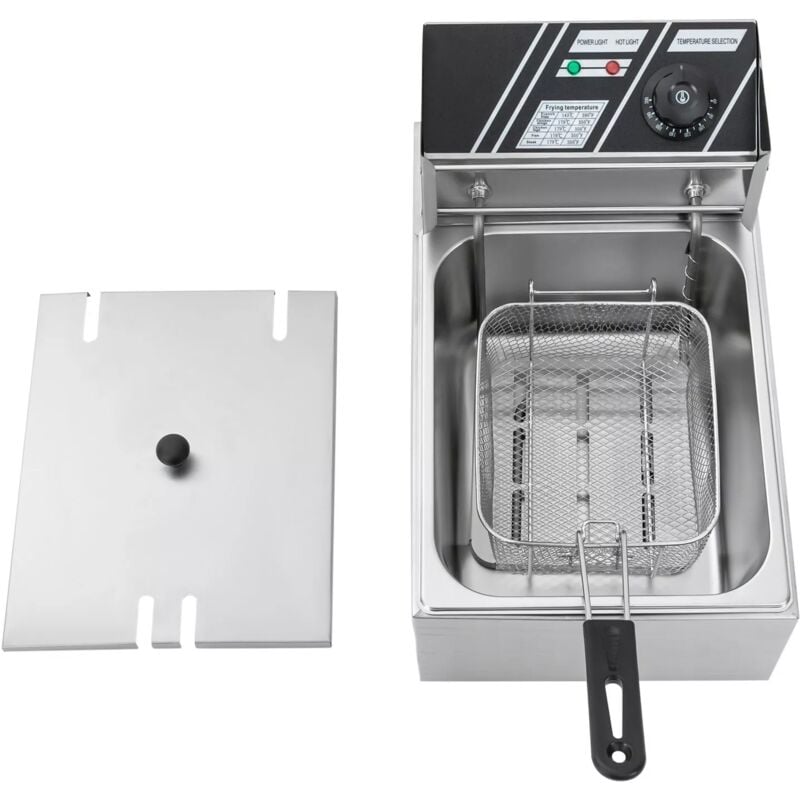 foto del prodotto friggitrice elettrica professionale da 6 l, con zone fredde, friggitrice in acciaio inox, riscaldamento rapido con cestino e coperchio, termostato di