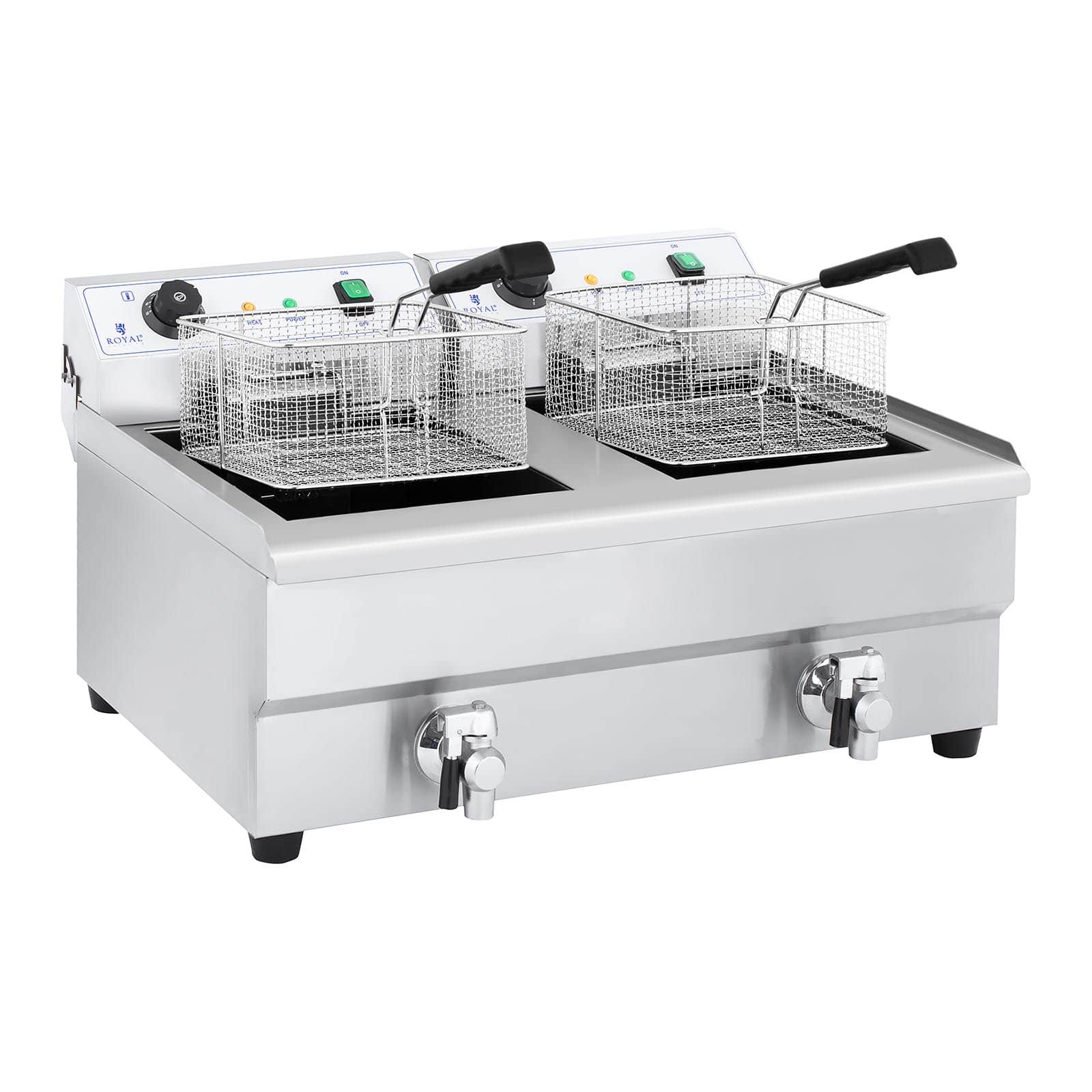 foto del prodotto friggitrice elettrica professionale doppia ristorante 2 x 3 200 watt 2 x 16 litri totali 2 x 12 litri termostato olio 2 rubinetti acciaio inox 14 0003982