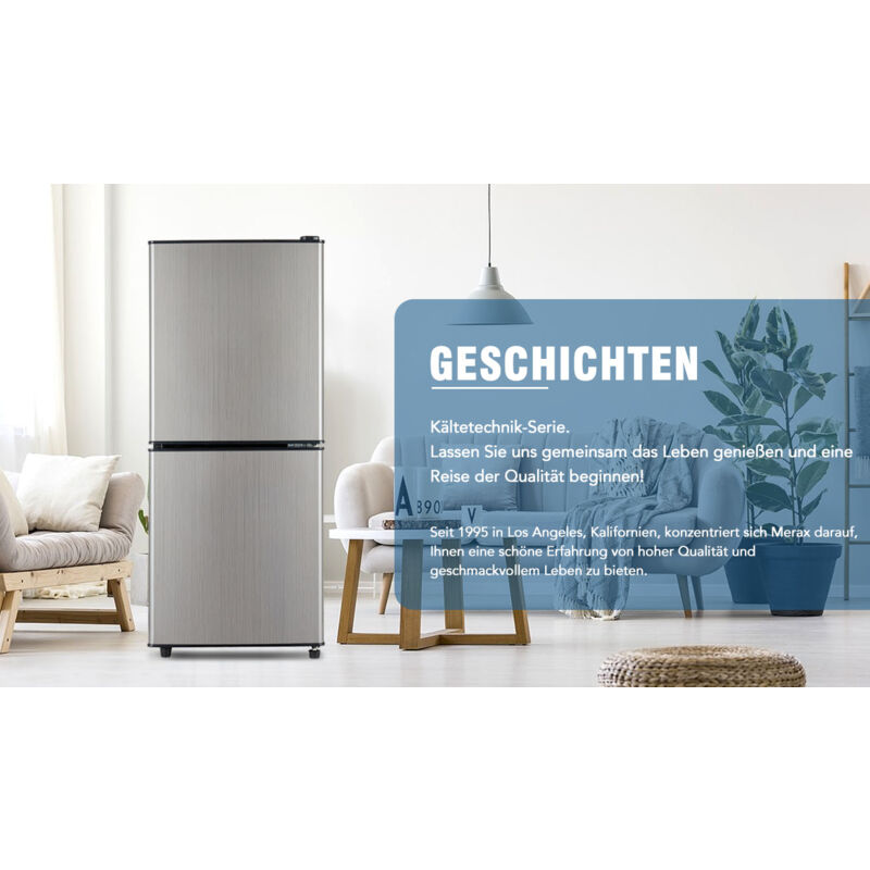 foto del prodotto frigorifero a risparmio energetico bizona da 106 l, frigorifero da 60 l congelatore a 4 stelle da 46 l, 7 impostazioni di temperatura, grigio