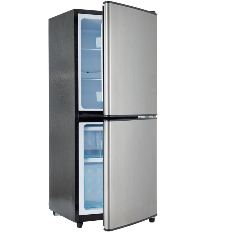 foto del prodotto frigorifero bizona a basso consumo da 106 l, frigorifero da 60 l congelatore 4 stelle da 46 l, 7 impostazioni di temperatura, grigio argento
