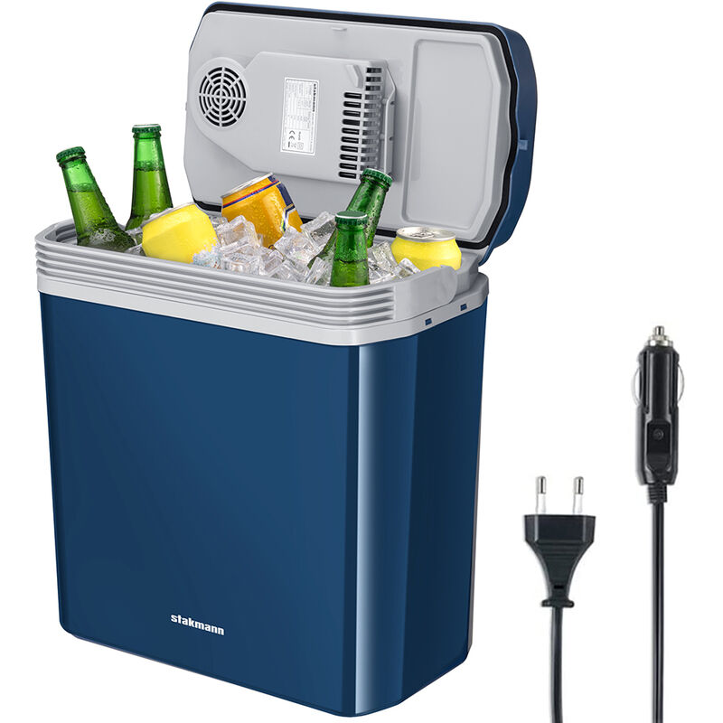 foto del prodotto frigorifero elettrico portatile 24 litri caldo e freddo blu con spina 230v e 12v
