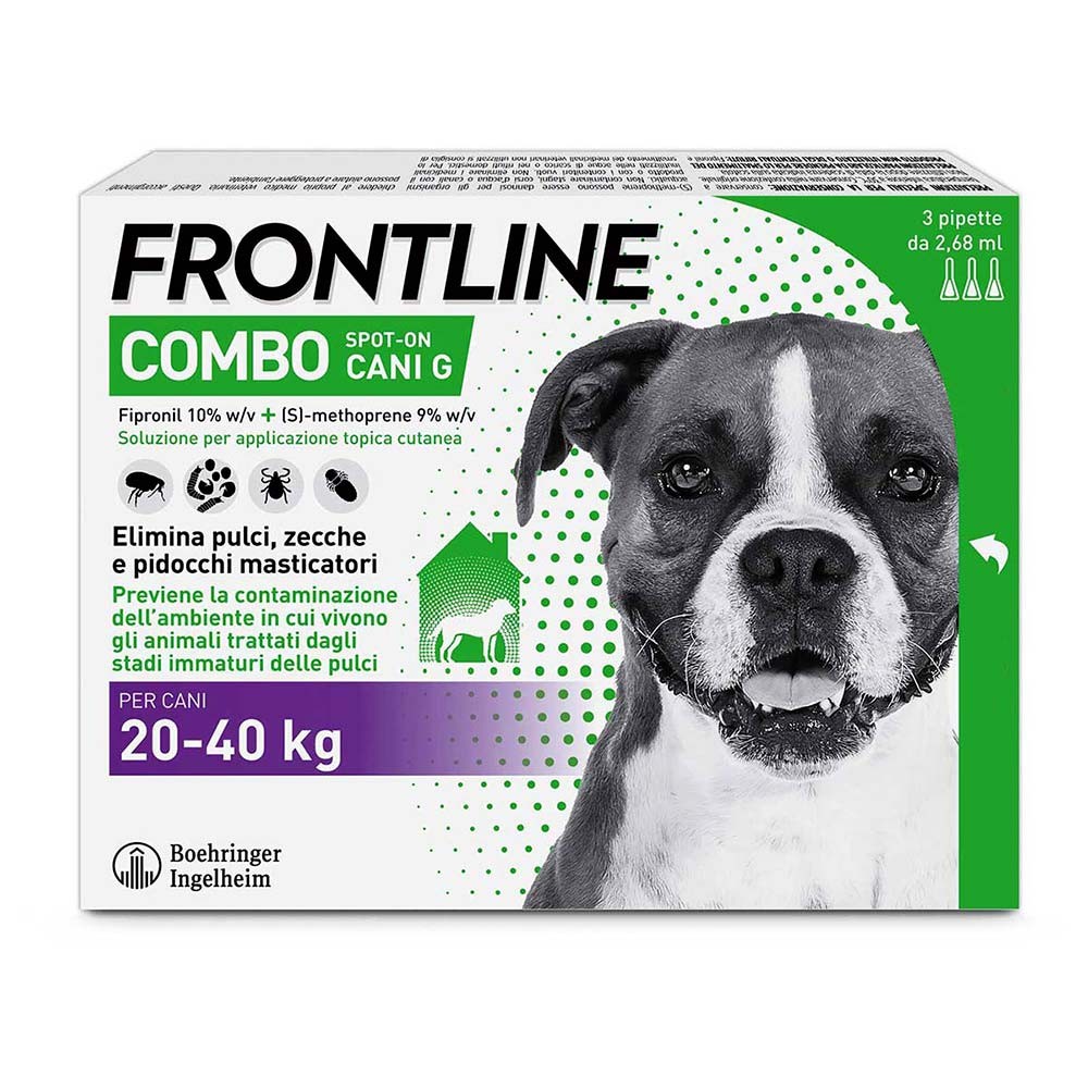 foto del prodotto frontline combo cani x3 pipette, antiparassitario per cani grandi e cuccioli 20-40kg contro pulci, zecche, uova, larve e pidocchi