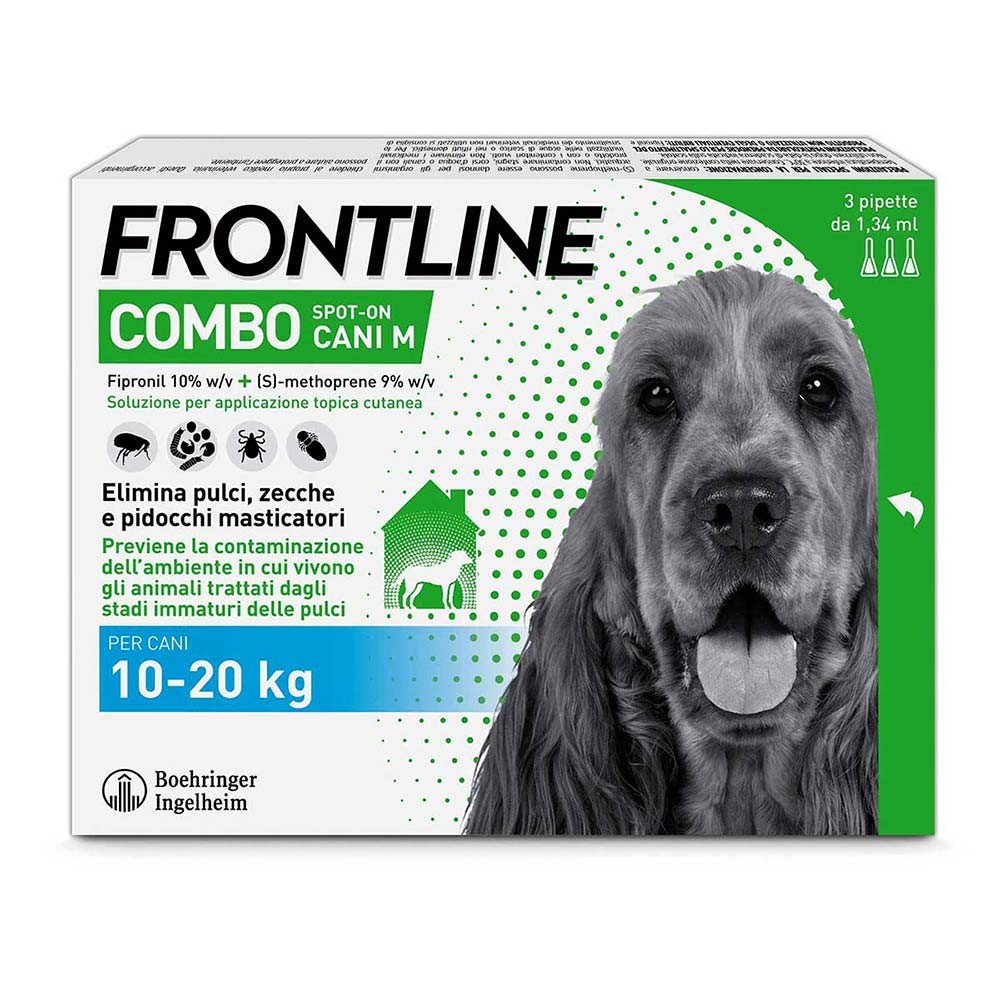 foto del prodotto frontline combo cani x3 pipette, antiparassitario per cani medi e cuccioli (10-20kg) contro pulci, zecche, uova, larve e pidocchi