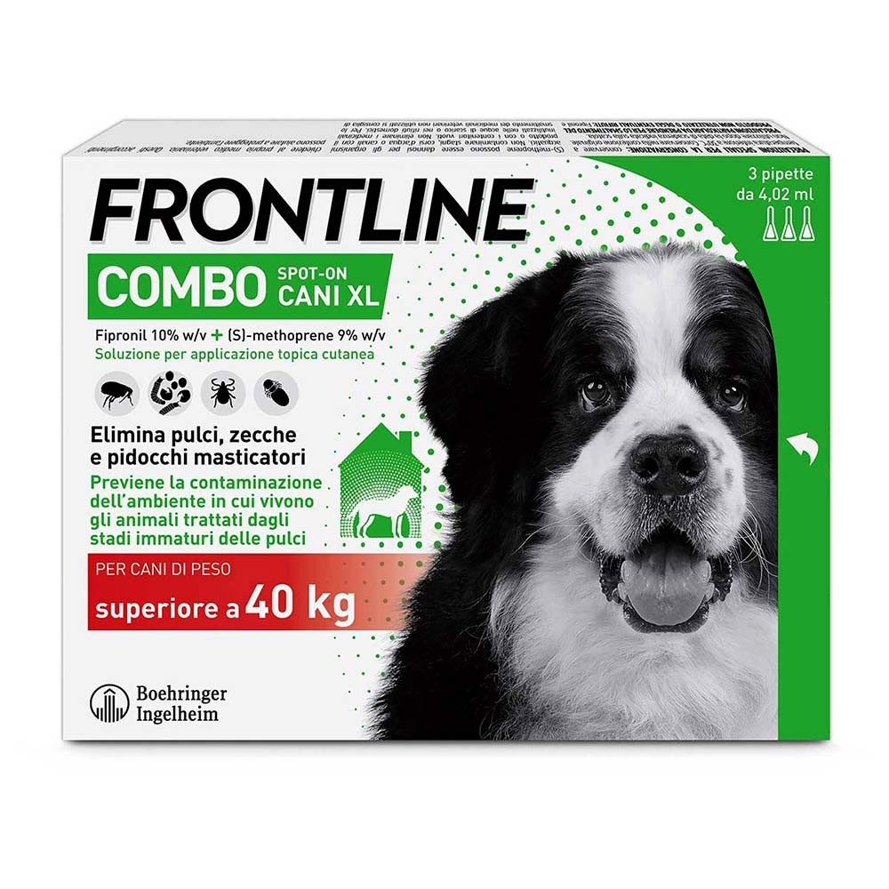 foto del prodotto frontline combo cani x3 pipette, antiparassitario per cani xl e cuccioli (+40kg) contro pulci, zecche, uova, larve e pidocchi