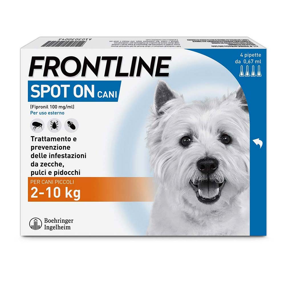 foto del prodotto frontline spot on cani x4 pipette, antiparassitario per cani e cuccioli 2-10kg , contro pulci, zecche e pidocchi