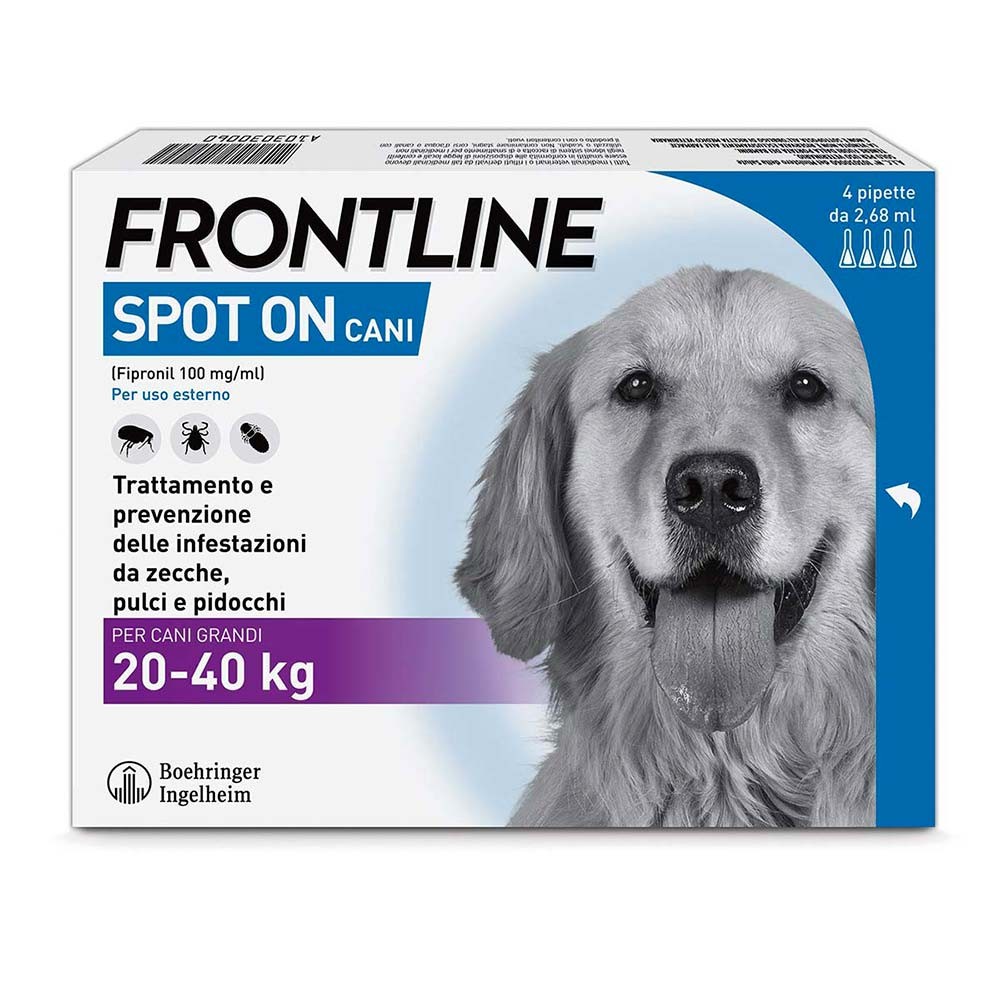 foto del prodotto frontline spot on cani x4 pipette, antiparassitario per cani e cuccioli (20-40kg), contro pulci, zecche e pidocchi