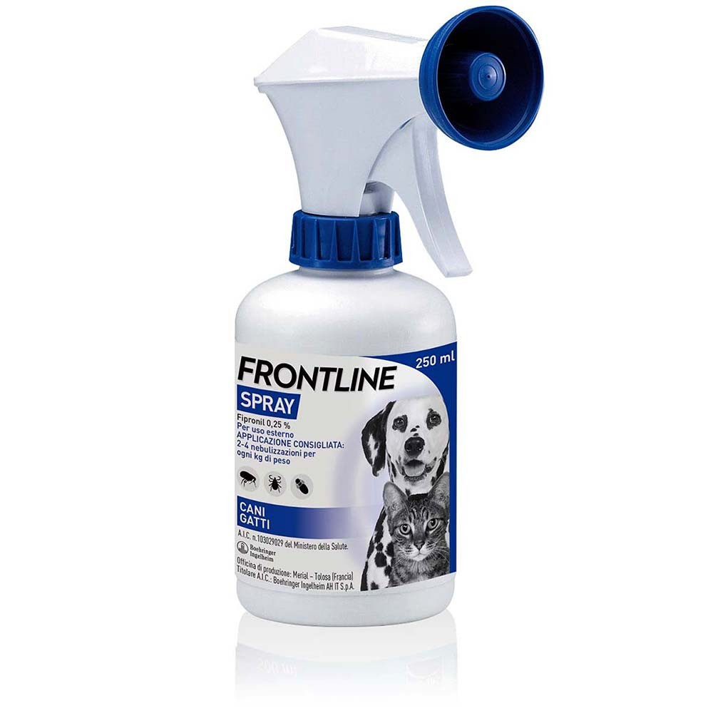 foto del prodotto frontline spray 250ml, protegge cani, gatti e cuccioli dal secondo giorno di vita da pulci, zecche e pidocchi