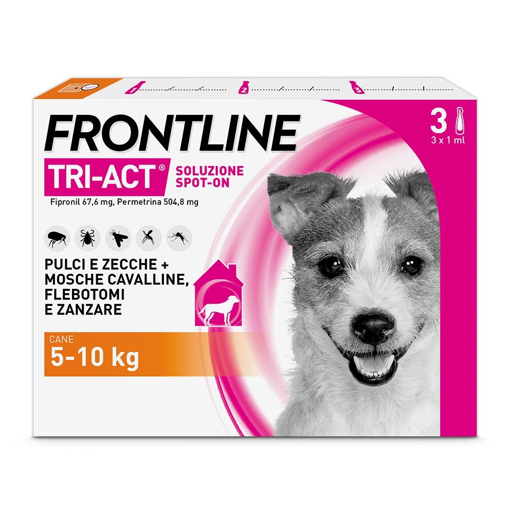 foto del prodotto frontline tri-act x3 pipette, antiparassitario per cani e cuccioli taglia s 5-10kg contro pulci, zecche, zanzare, pappataci e leishmaniosi
