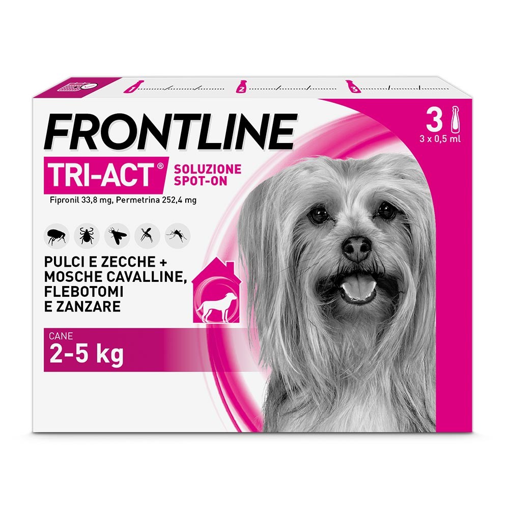 foto del prodotto frontline tri-act x3 pipette, antiparassitario per cani e cuccioli (taglia xs 2-5kg) contro pulci, zecche, zanzare, pappataci e leishmaniosi