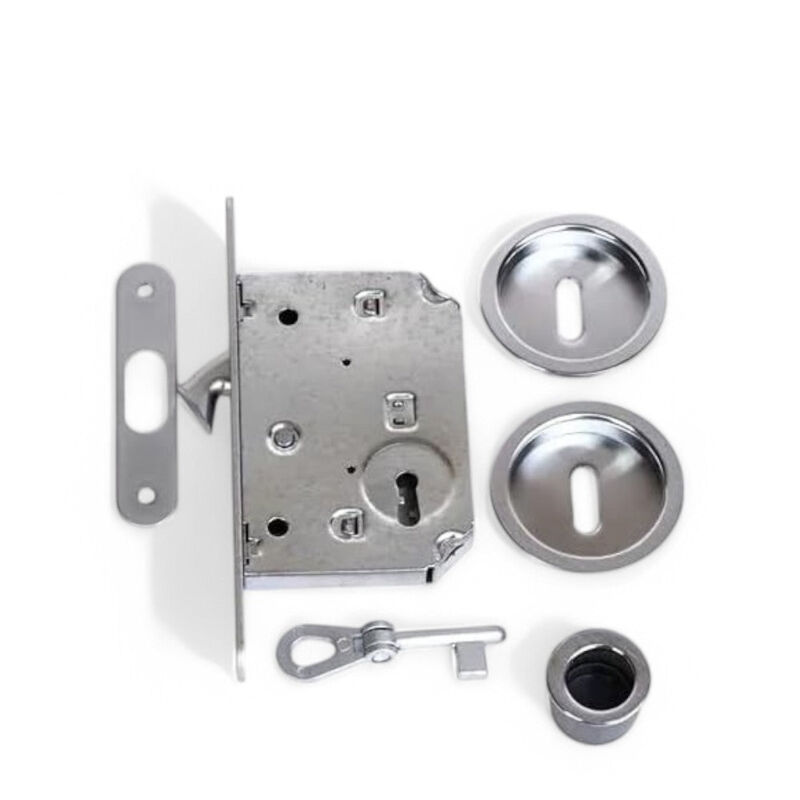 foto del prodotto frosio bortolo kit per porte scorrevoli in ottone lucido con serratura a gancio e accessori completa installazione sicura cromo satinato