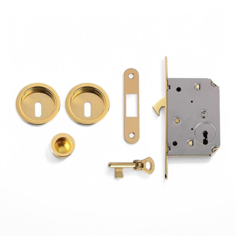 foto del prodotto frosio bortolo kit per porte scorrevoli in ottone lucido con serratura a gancio e accessori completa installazione sicura ottone lucido