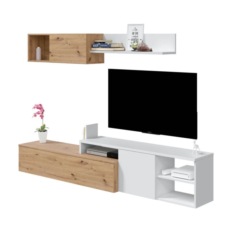 foto del prodotto frs mobile tv bianco e rovere, 220x40x44 cm