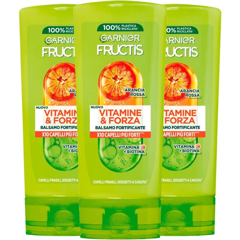 foto del prodotto fructis set 3 confezioni balsamo fortificante vitamine forza capelli fragili soggetti a caduta 200 ml l una garnier