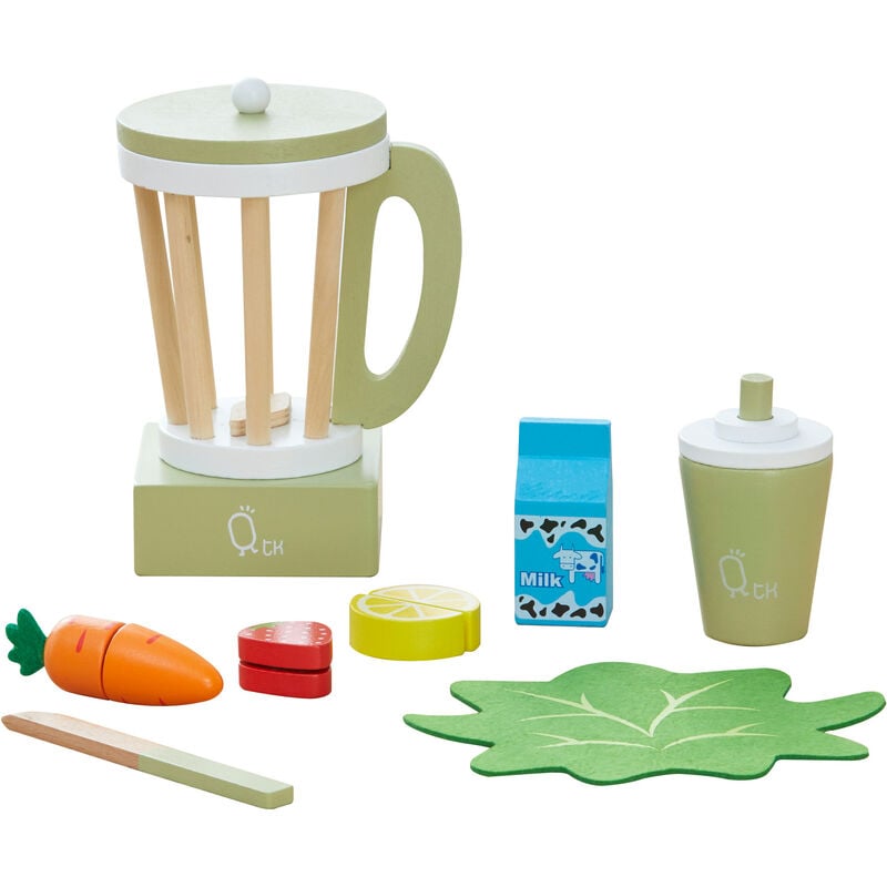foto del prodotto frullatore in legno con accessori per cucina giocattolo little chef frankfurt verde 13 pz tk w00008 teamson kids