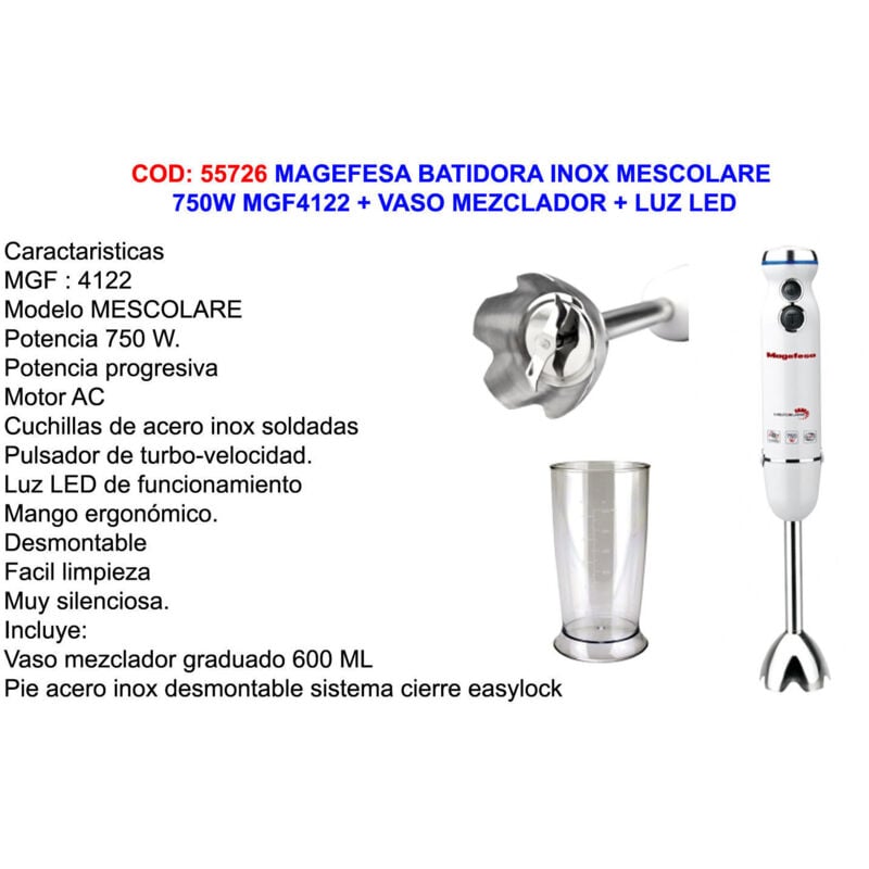 foto del prodotto frullatore magefesa 750w mgf4122 in acciaio inossidabile con bicchiere di miscelazione e luce led