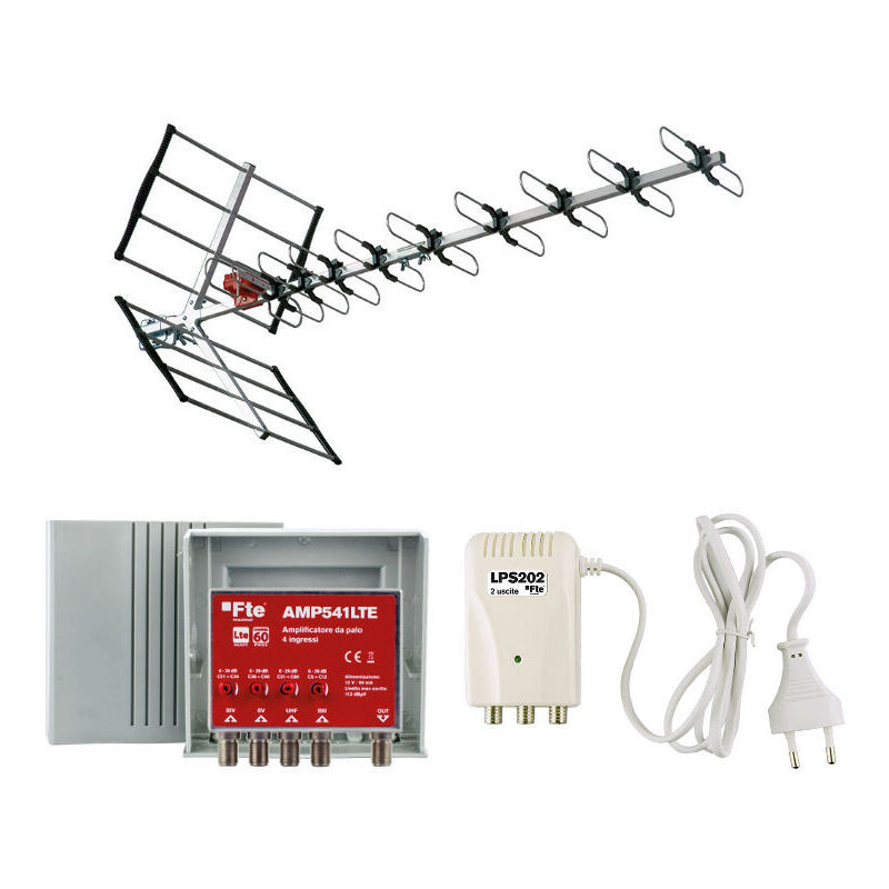 foto del prodotto fte kit antenna con filtro lte uhf biii amplificatore 4 ingressi e alimentatore vkit1lte