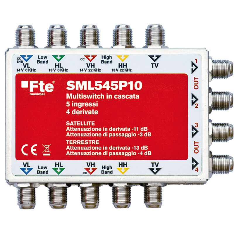 foto del prodotto fte multiswitch sml in cascata 4 ingressi sat 1 tv 4 derivate sml545p10