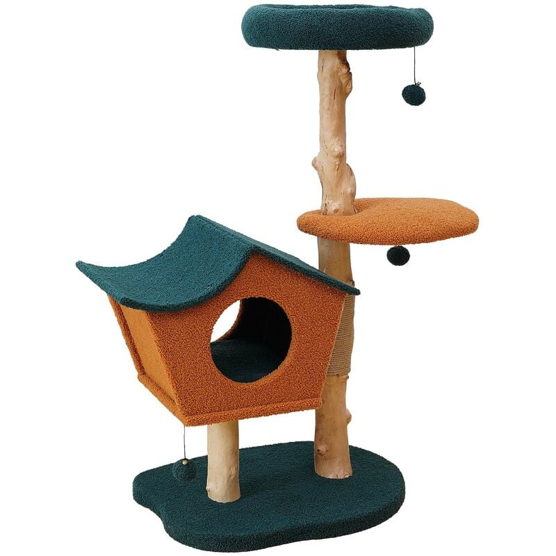 foto del prodotto fudajo albero tiragraffi 114 cm con pelliccia e tronchi in legno di pero