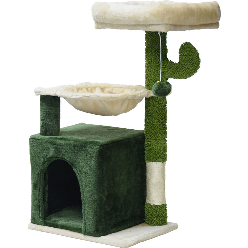 foto del prodotto fudajo albero tiragraffi a forma di cactus 75cm con sisal di 4 mm con amaca e casetta per gatti
