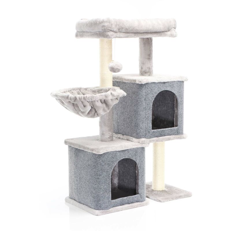 foto del prodotto fudajo albero tiragraffi grigio con sisal 89,5cm con 2 nicchie 2 casette per gatti