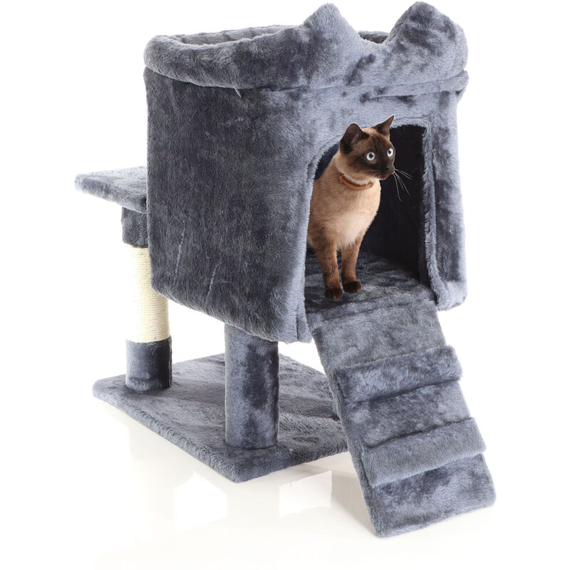 foto del prodotto fudajo albero tiragraffi grigio scuro 60cm con casetta per gatti, tronco e sisal