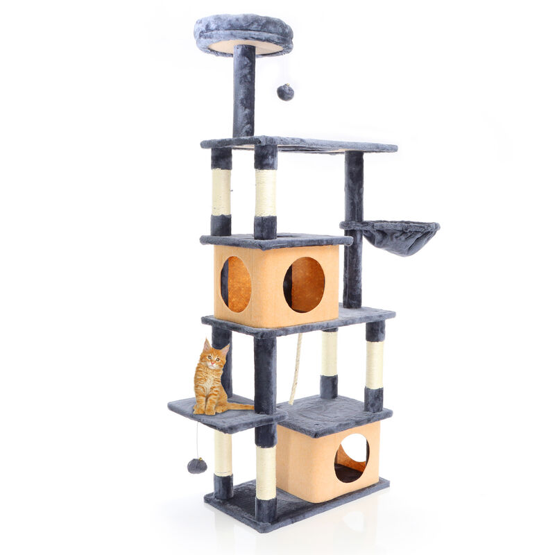 foto del prodotto fudajo albero tiragraffi per gatti grigio scuro 161cm con graffiatoi in sisal