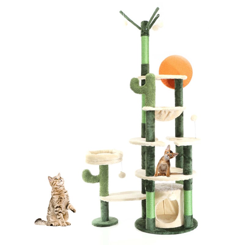 foto del prodotto fudajo albero tiragraffi per gatti verde cactus 172 cm con casetta amaca e palline