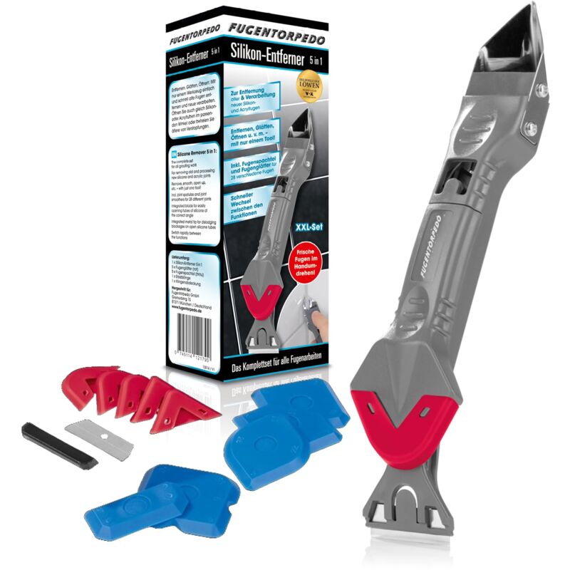 foto del prodotto fugentorpedo rimozione in silicone 5 in 1 per rimuovere vecchi e trattare nuovi giunti in silicone e acrilico rimozione e levigatura con un solo