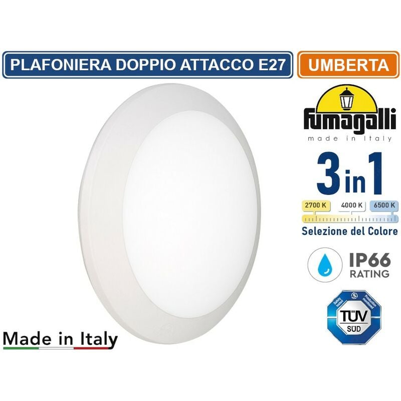 foto del prodotto fumagalli umberta plafoniera circolare da esterno ip66 bianca per lampadine con doppio attacco e27 con funzione cct 3 in 1cambia colore