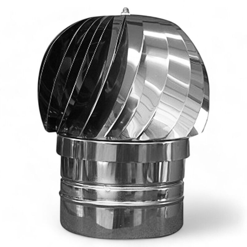 foto del prodotto fumaiolo tondo eolico in acciaio inox con sfera girevole su cuscinetti a bagno d olio per ventilazione 13 cm