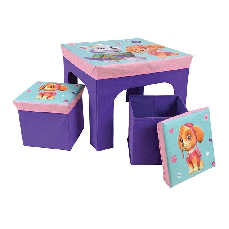 foto del prodotto fun house pat'patrouille - tavolo da ragazza, con 2 sgabelli pieghevoli per bambini, mdf tessuto non tessuto, 52 x 52 x 15 cm, colore rosa