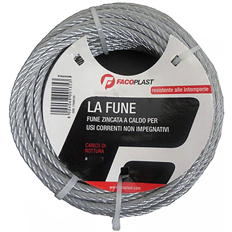 foto del prodotto fune acciaio zincata cavo facoplast 5 mm 10 mt