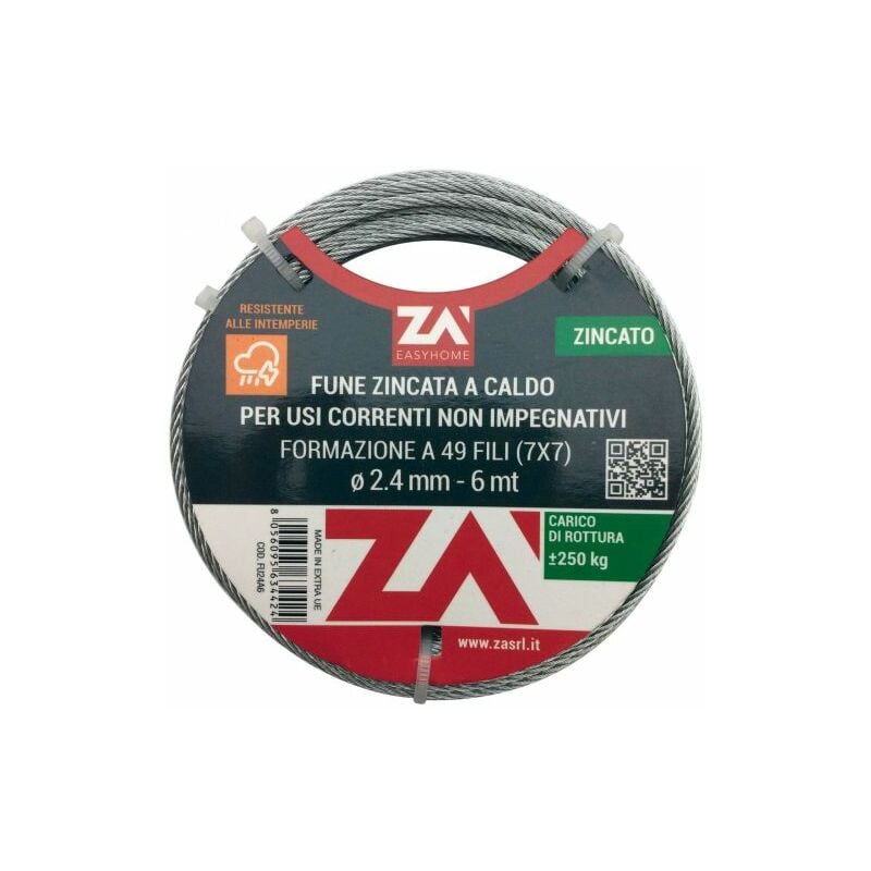 foto del prodotto fune acciaio zincato 19f d 1,2 mm 25 m