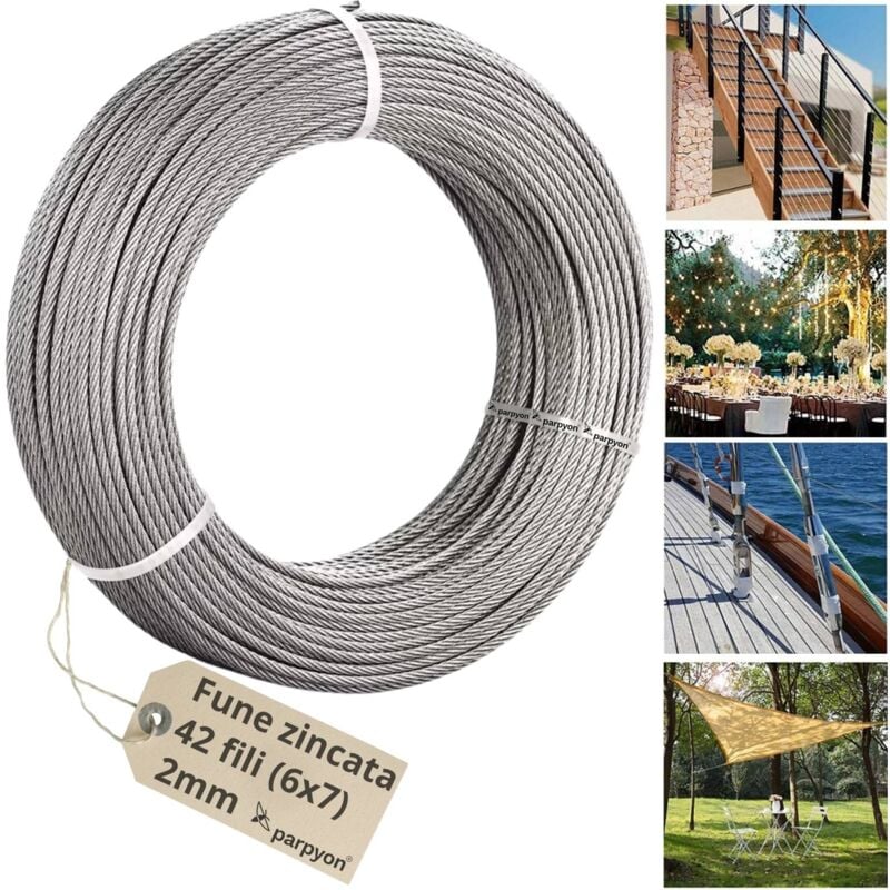 foto del prodotto fune acciaio zincato cavo metallico 42f. d.2mm 10 mt