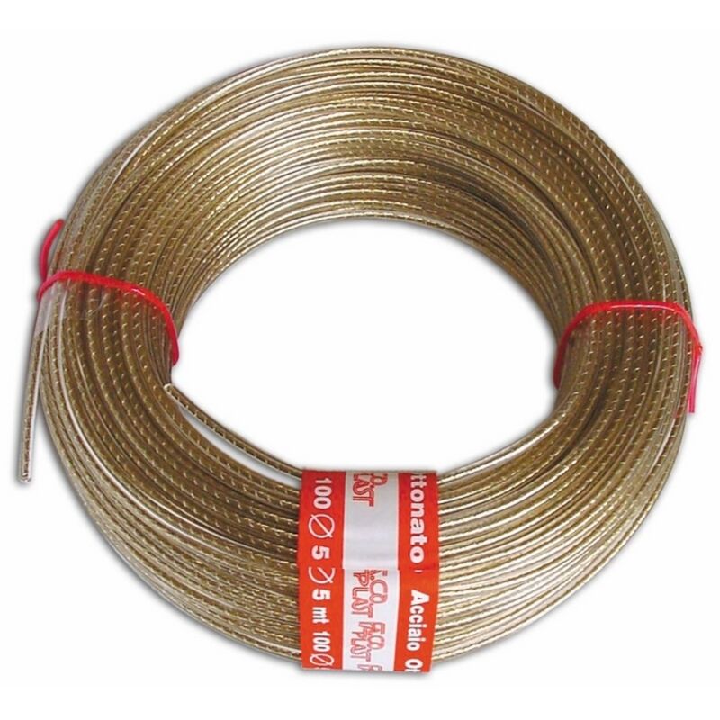foto del prodotto fune in acciaio ottonato rivestito in pvc trasparente 4 mm lunghezza 100 mt