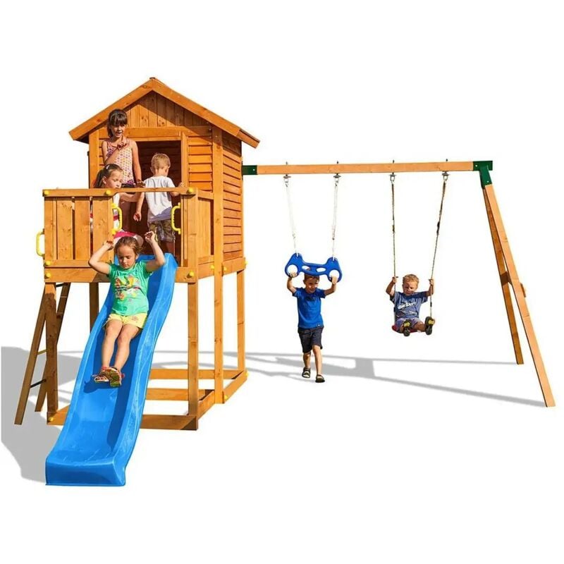 foto del prodotto fungoo casetta in legno bambini con scivolo myhouse move in legno per giardino