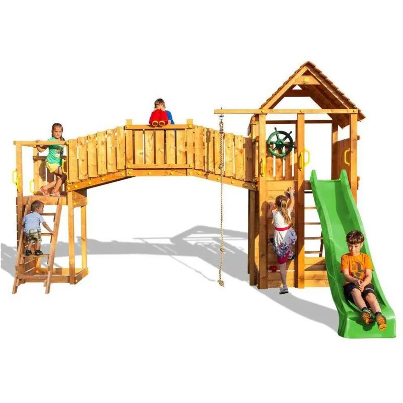 foto del prodotto fungoo casetta in legno con ponte sospeso fortress tiptop rainbow